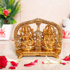 Prince Home Decor & Gifts White Metal Laxmi Ganesh Statue for Diwali Pujan Gold Plated with Agarwati Holder Diwali Offer