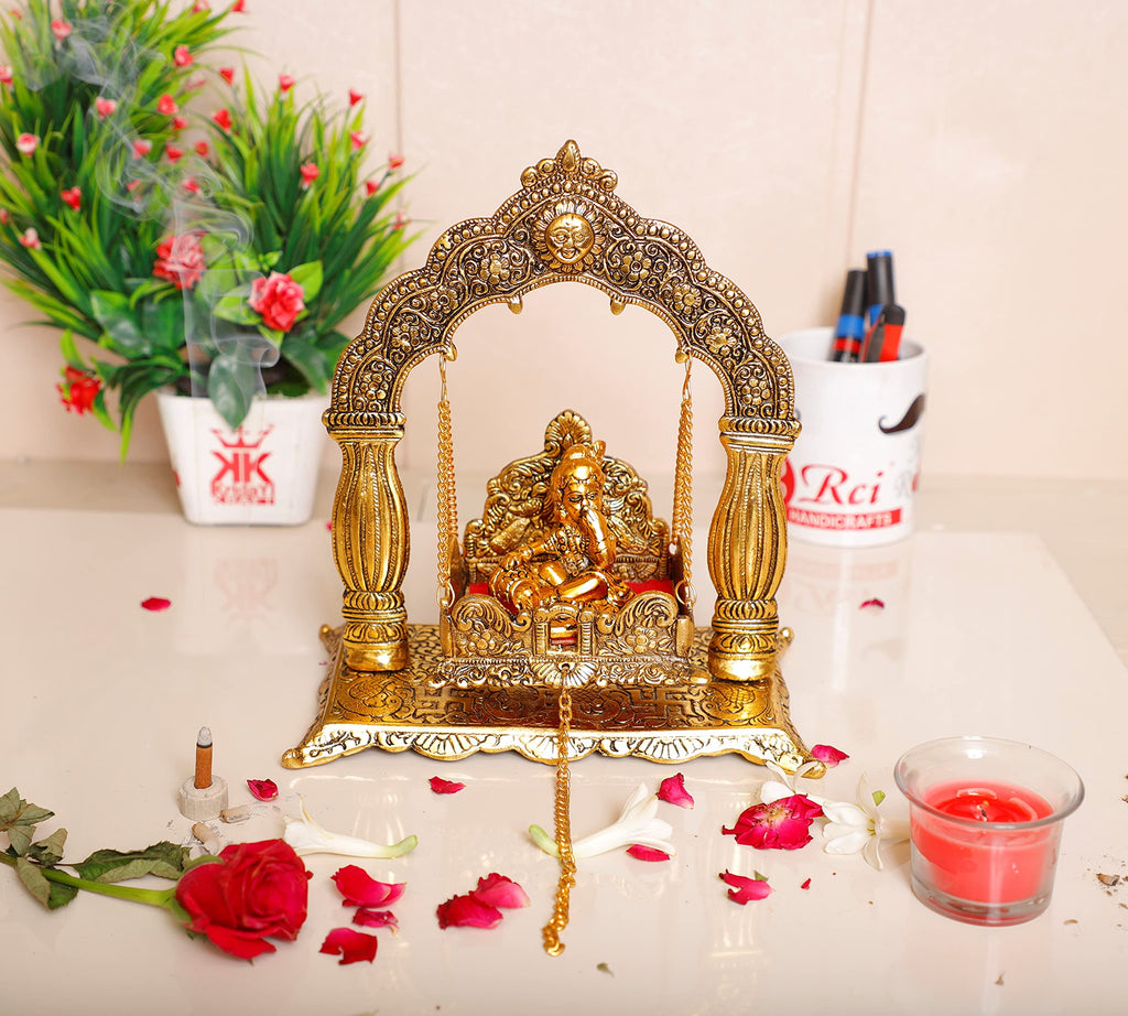 KridayKraft Metal Laddu Gopal Palna,Krishna Jhula Metal Statue for Temple Pooja,Laddu Gopal Jhula,Decor Your Home &Religious Idol Gift Article,Showpiece Figurines,God Idol...