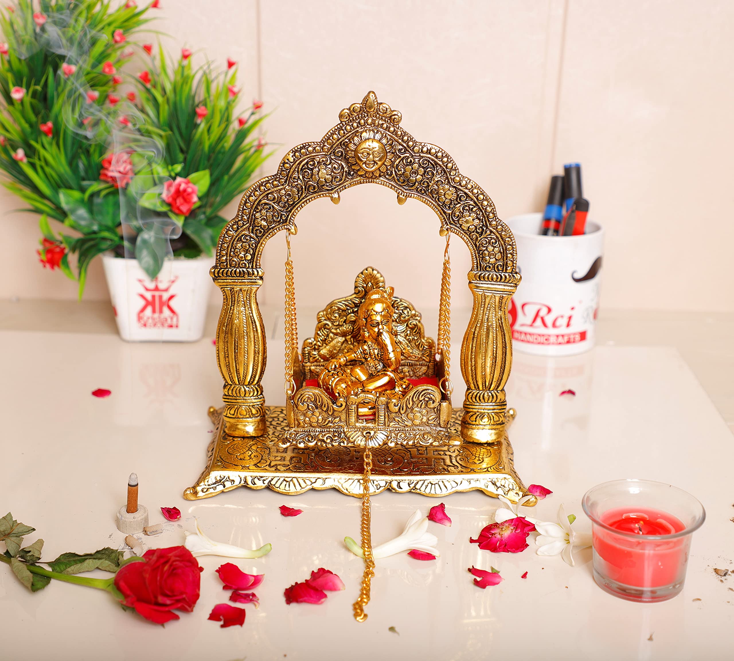 KridayKraft Metal Laddu Gopal Palna,Krishna Jhula Metal Statue for Temple Pooja,Laddu Gopal Jhula,Decor Your Home &Religious Idol Gift Article,Showpiece Figurines,God Idol...