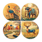 Artvibes Indian Cultural Art Decorative Wall Art MDF Wooden Wall Hanger for Living Room | Room Decoration | Handcrafted Art | Wall Illustrations | Artworks Hangings | Gift Items (WH_8431N), Set of 4