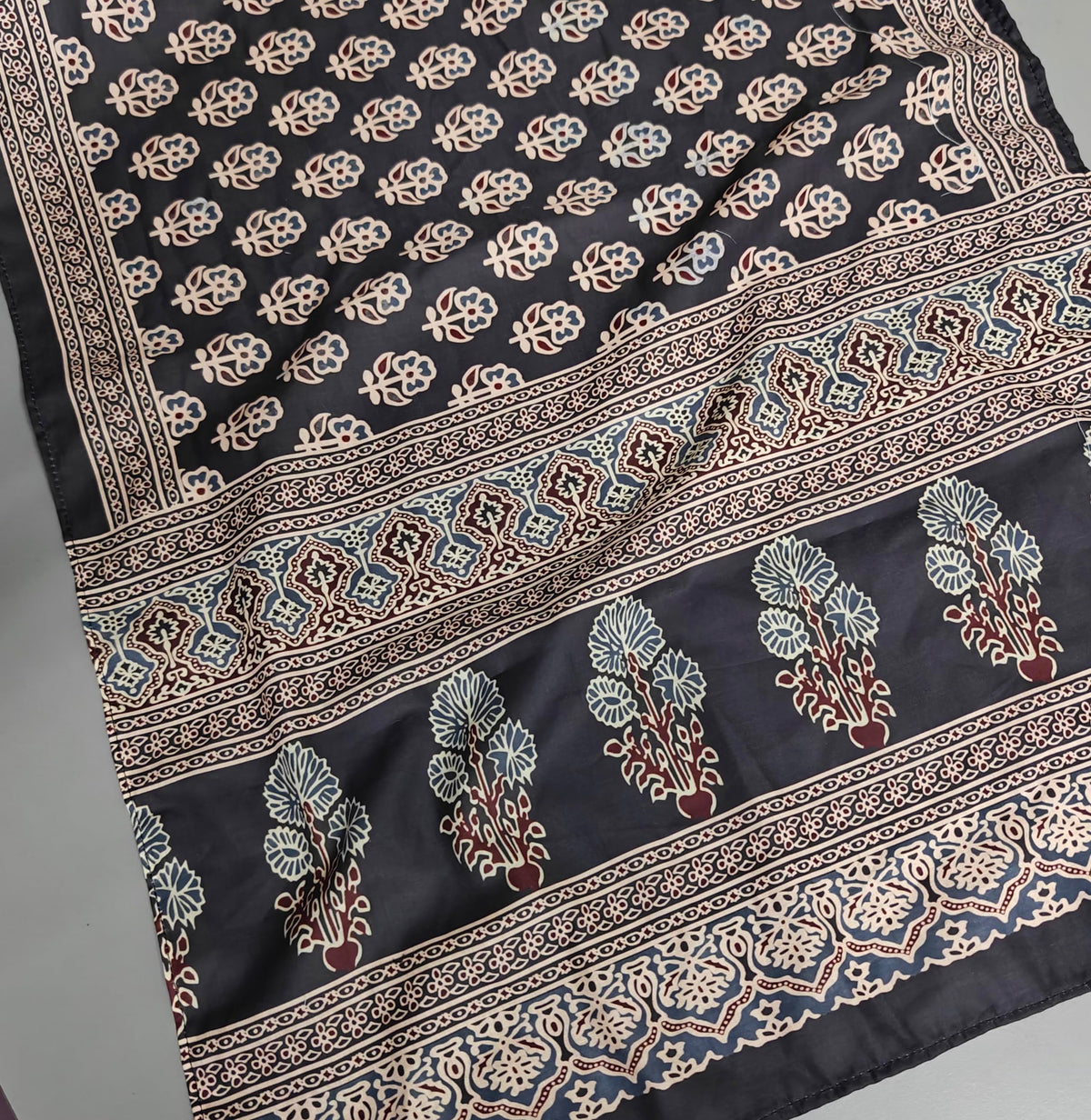 NK Textiles Women's Ajrakh Batik Hand Block Print Pure Mul Cotton Scarf/Stole (22x72)
