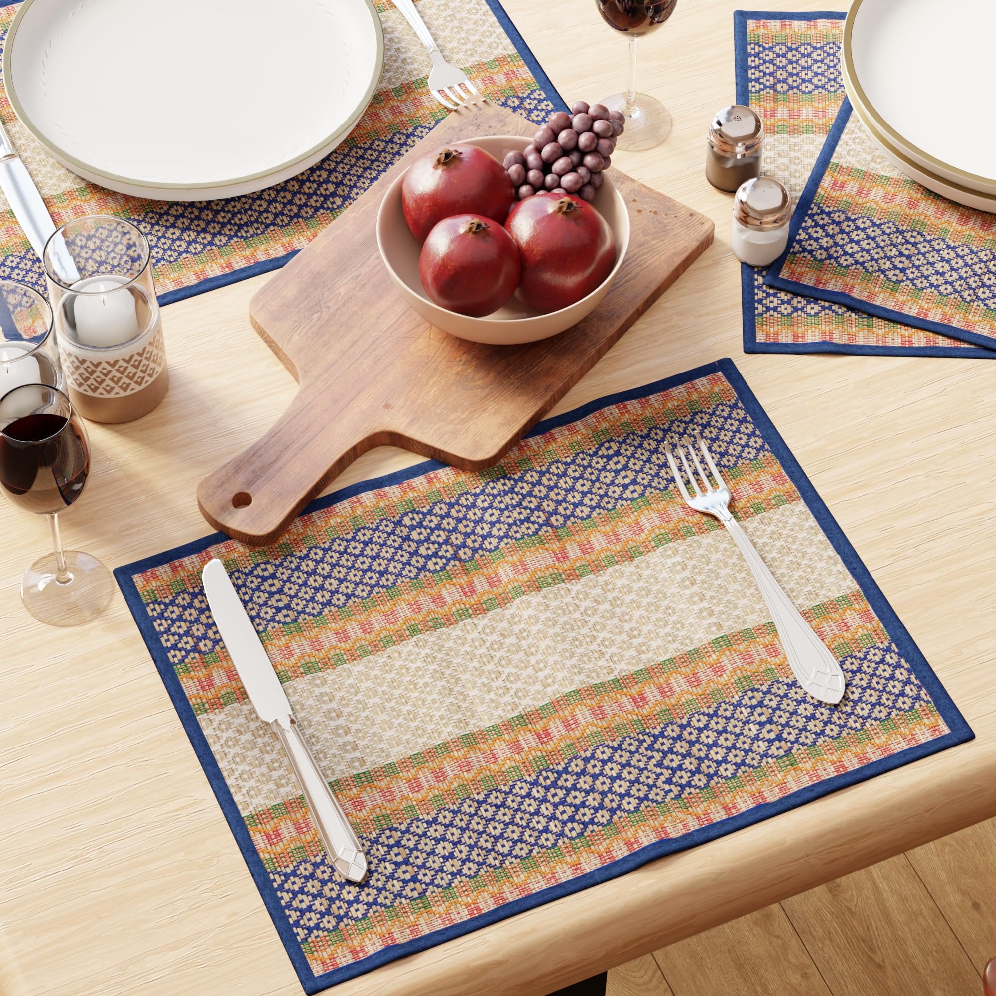 Encasa XO Handcrafted River Grass Table Placemats 4 Seater Blue Kafalo