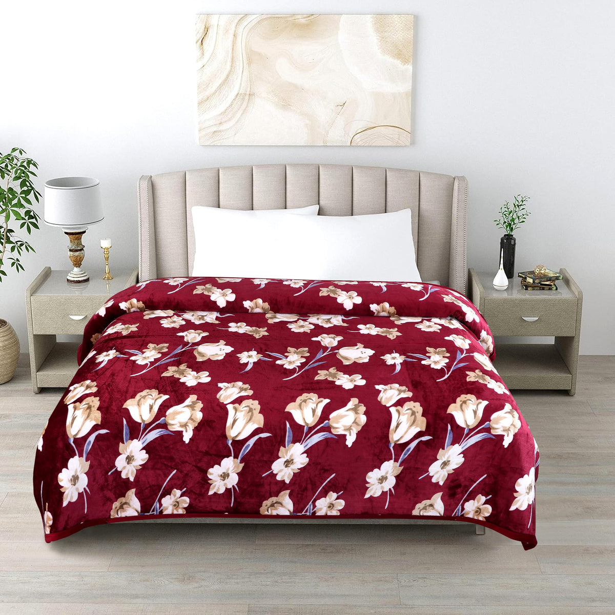 Gullivar Premium Ultra Soft Flannel Printed Single Blanket 220x160 cm| 200 GSM Warm & Cozy All Season AC Blanket| Lightweight Travel/Camping Throw for Sofa & Couch| Winter Duvet/Quilt- Maroon Kafalo