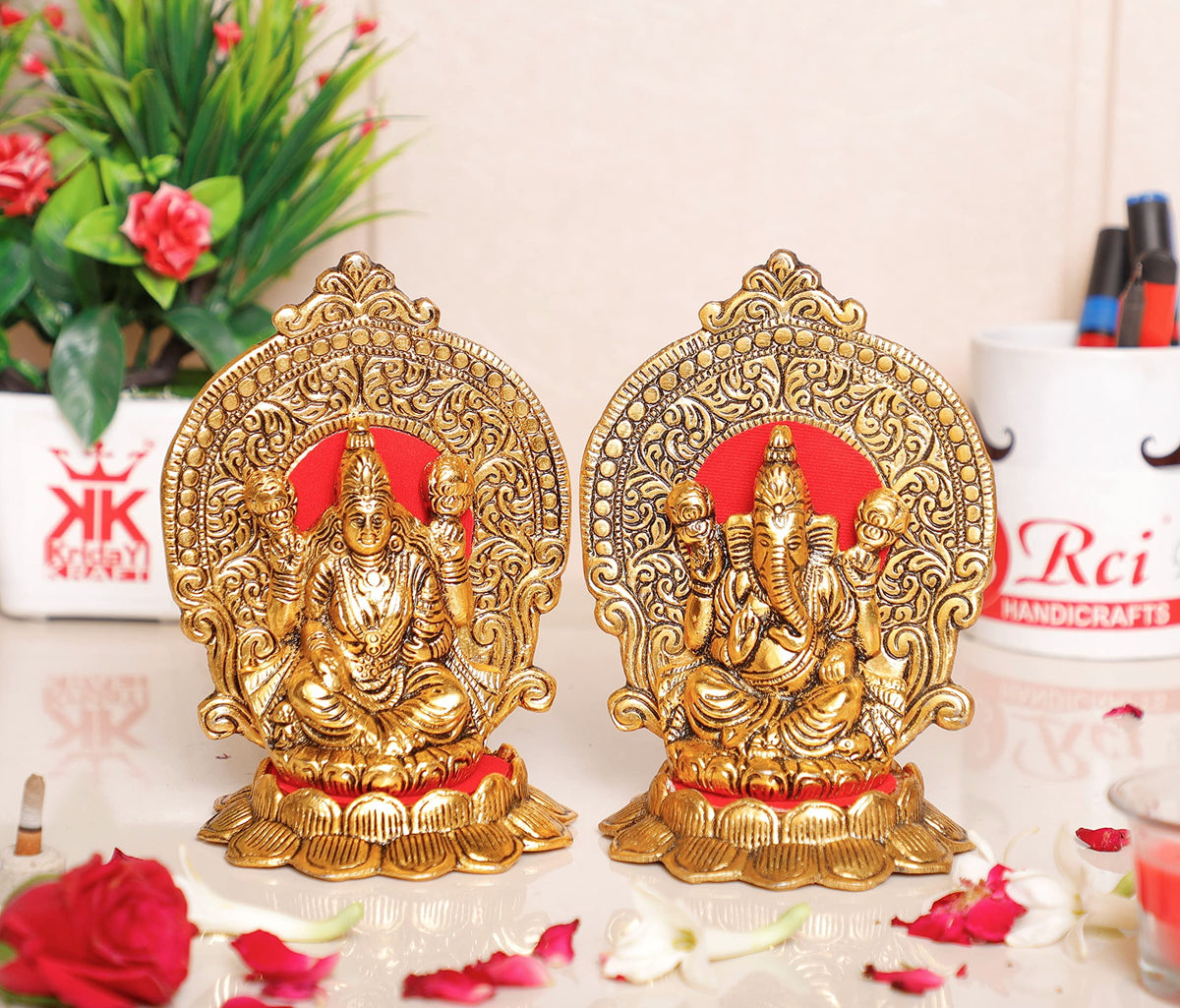 KridayKraft Metal Laxmi Ganesh Statue/Murti for Pooja Room & Home Office Décor,Laxmi Ganesha Idol for Diwali Gift,Religious Idol Showpiece Figurines Decorative & Diwali Poojan...