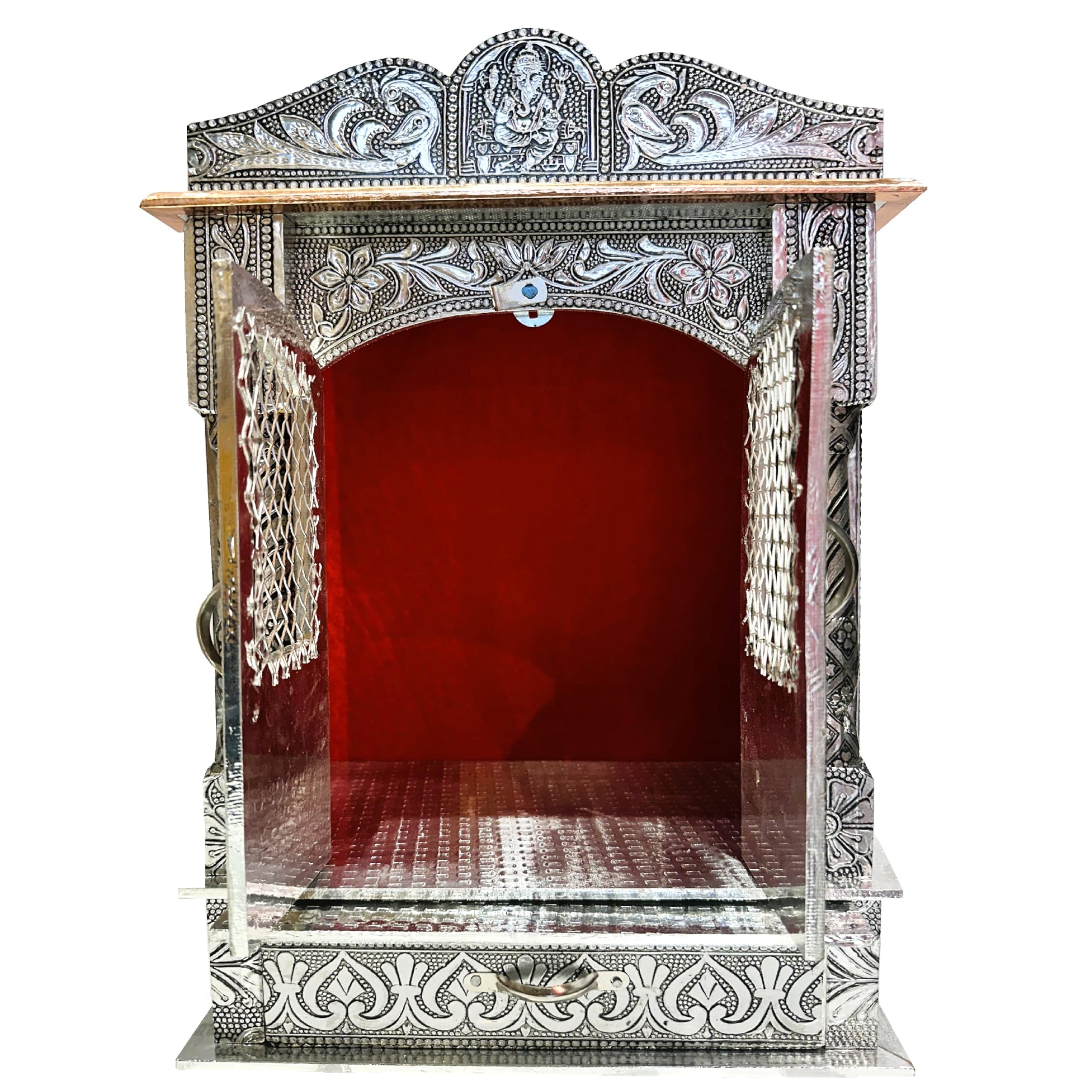 Balveer Enterprises Home Designs Aluminium & Copper Oxidized Home Temple Mandir/Ghar mandir/Pooja mandir (L-10 Inches D-6 Inches)