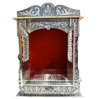Balveer Enterprises Pooja Mandir for Home, Handcrafted German Oxidized Temple With Aluminium and Copper Plating - Silver (12 * 6 Inches)