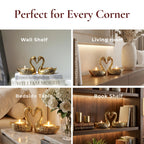 BEHOMA Metal Pair of Love Swans with 2 Tea Lights, Golden - Pack of 5