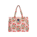 AQVA Printed Cotton Structured Canvas Tote Bag for Women | Large Capacity | Stylish Multipurpose Shoulder Bag with Zip Closure | Hand Bag for Laptop Office, Travel & Shopping (Jannat White Pink)
