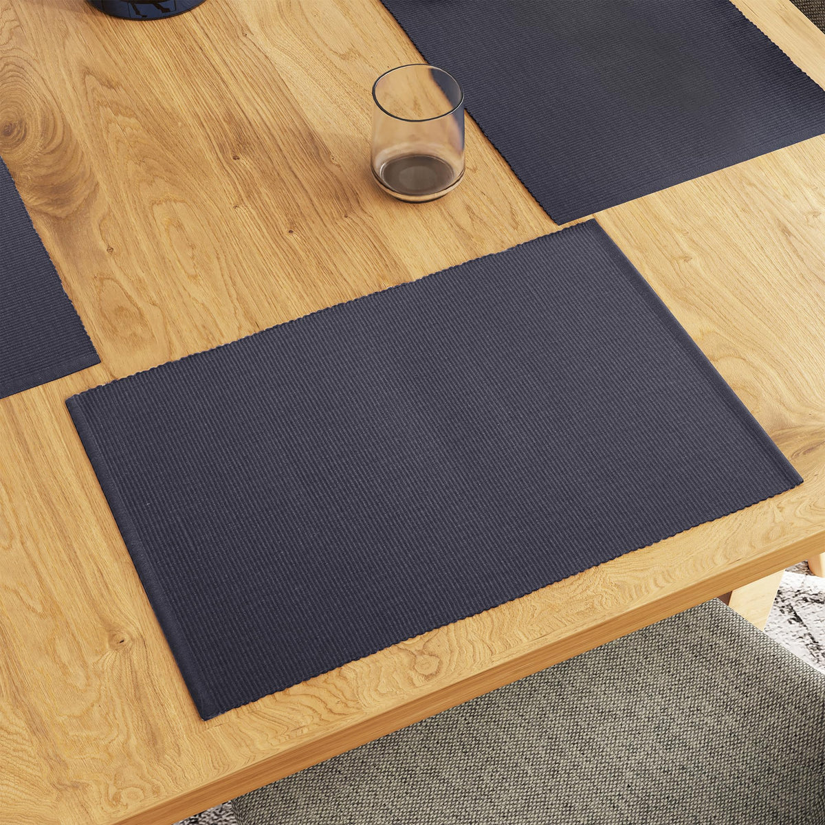 Encasa XO Dining Table Placemats, Ribbed Cotton Non-Slip Place Mats Grey Kafalo