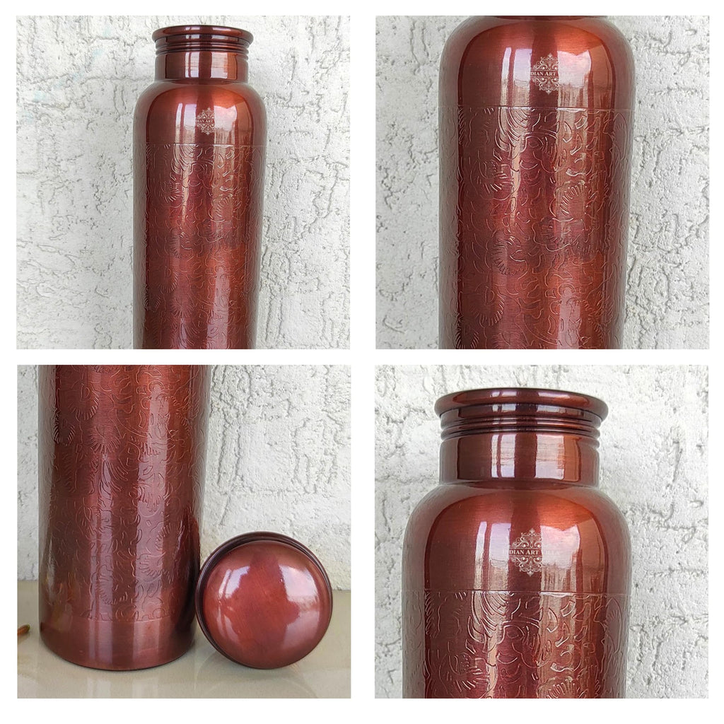 INDIAN ART VILLA Pure Copper Water Bottle with Antique Design, 900 ML Capacity, Drinkware & Storage (Pack of 1)
