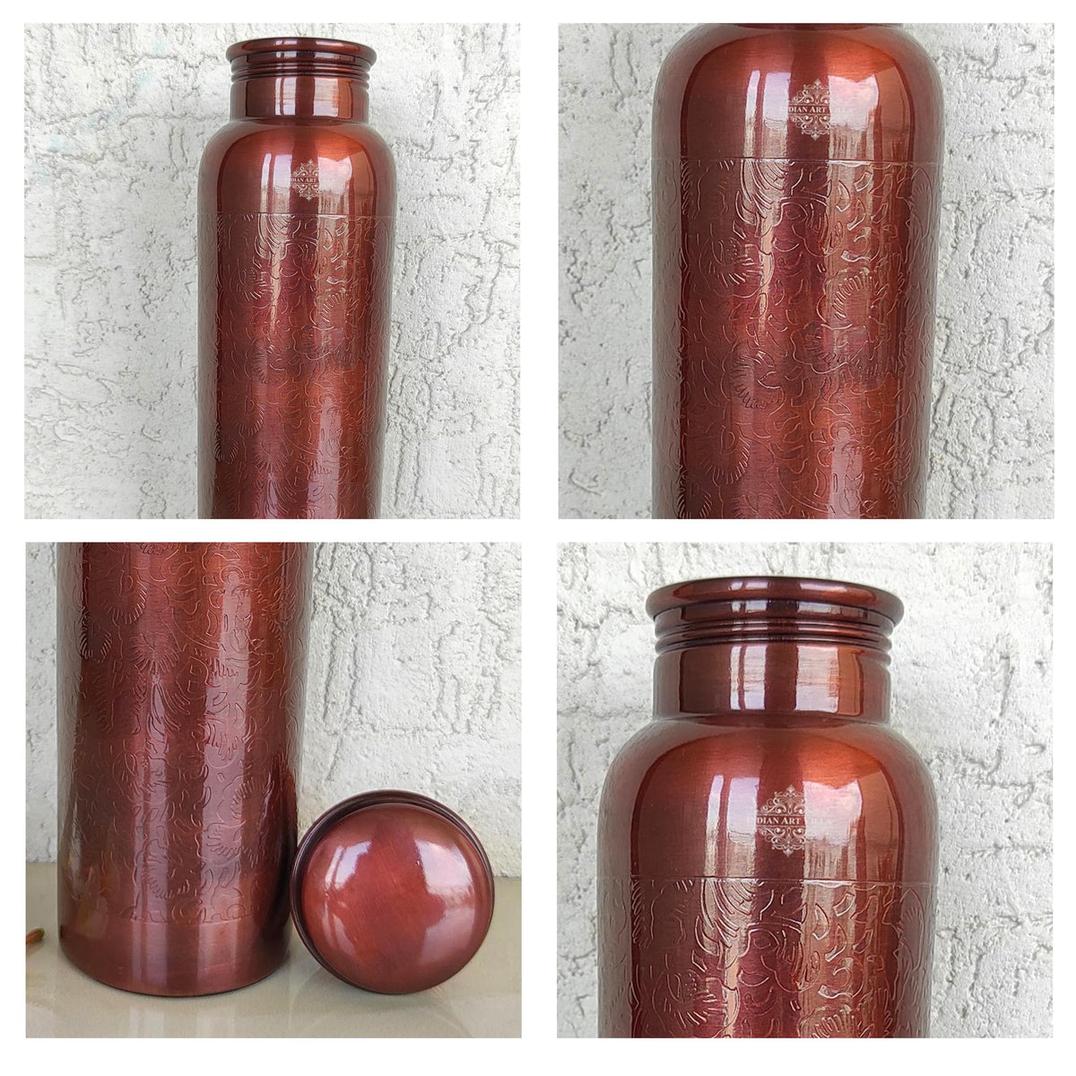 INDIAN ART VILLA Pure Copper Water Bottle with Antique Design, 900 ML Capacity, Drinkware & Storage (Pack of 1)