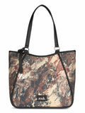 ZOUK Naisha Browns Fluid art Tote Bag for Women | Vegan Leather Large Shoulder Handbag with Bottle Holder, Multiple Pockets & Water-Resistant Lining | Office, Travel & Daily Use | Malabar Cascades