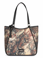 ZOUK Naisha Browns Fluid art Tote Bag for Women | Vegan Leather Large Shoulder Handbag with Bottle Holder, Multiple Pockets & Water-Resistant Lining | Office, Travel & Daily Use | Malabar Cascades