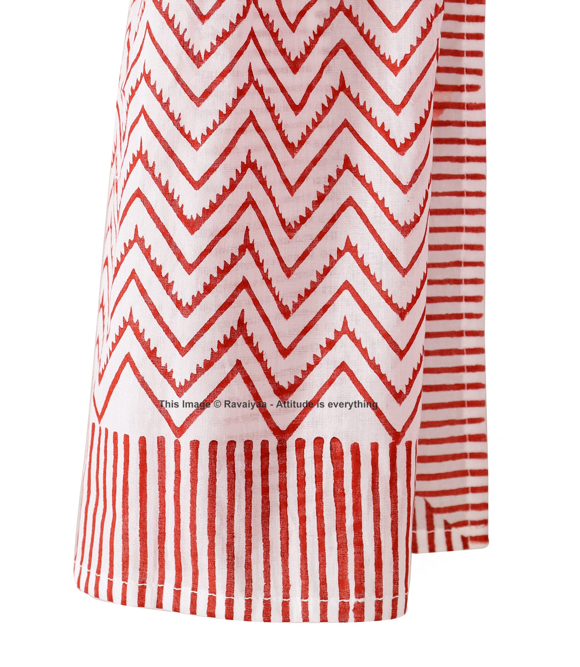 Ravaiyaa - Attitude is everything Hand Block Printed Cotton Long Stole Scarves Hijab Neck Wrap Scarf 71 X 21 Inch (White Red Waves)