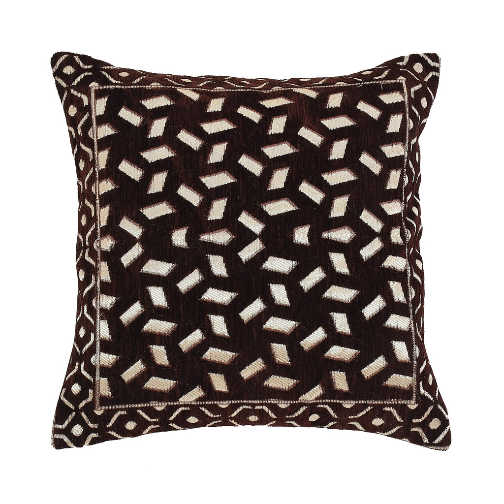 DECOMIZER Jacquard Geomteric Cushion Covers 16 inch x 16 inch Set of 3 Ethnic Motifs Cushion Covers,Design- Bricks,Color- Coffee-240 TC