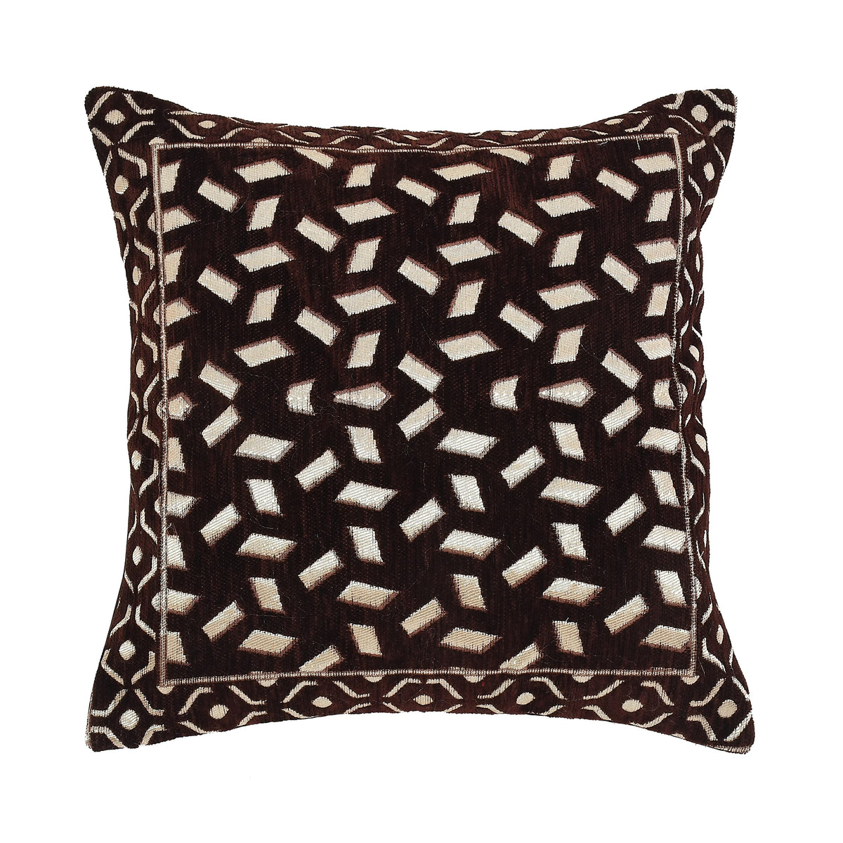DECOMIZER Jacquard Geomteric Cushion Covers 24 inch x 24 inch Set of 3 Ethnic Motifs Cushion Covers,Design- Bricks,Color- Coffee-240 TC