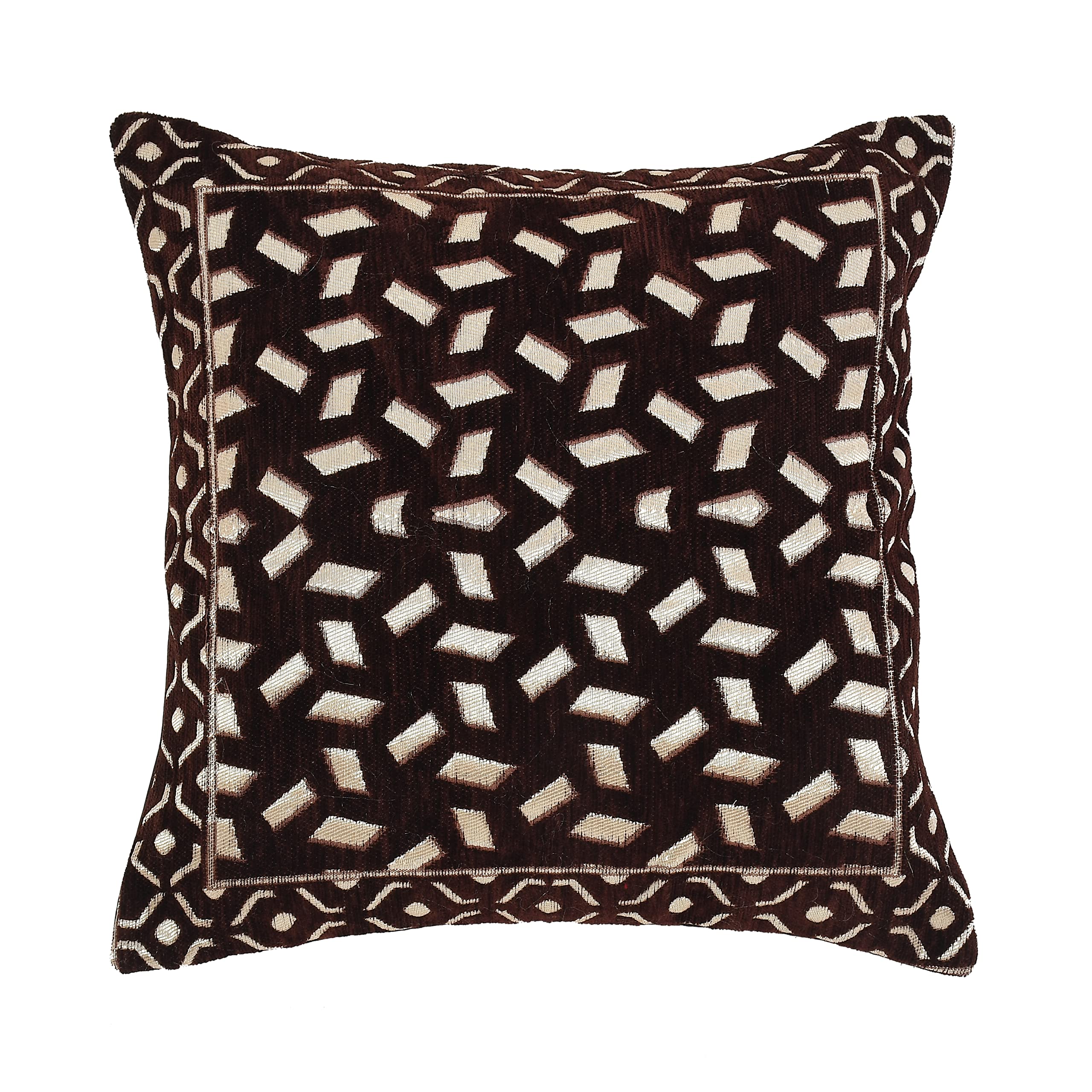 DECOMIZER Jacquard Geomteric Cushion Covers 16 inch x 16 inch Set of 2 Ethnic Motifs Cushion Covers,Design- Bricks,Color- Coffee-240 TC