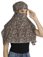 DEEPNYRA - LIVING STYLE Women and Girls Printed Scarf Cum Face Cover Mask Head Neck Face Safety Sun Protection Scarf Mask Head Bandana Wrap Pure Cotton Printed Stole (Grey Paisley)