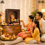Gift Kya De GKD Wooden Beautiful Pooja Stand for Home Mandir | Floral Om Temple for Home and Office Puja Mandir for Office Wall with LED Spot Light Product (H- 18, L- 16, W-8.75 Inch) (Floral Om)