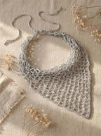 Hair Drama Co. Boho Crochet Scarf For Women | Small Size Silver Crochet Headscarf | Bohemian Bandana Scarves | Metallic Thread Headband Scarfs for All Seasons