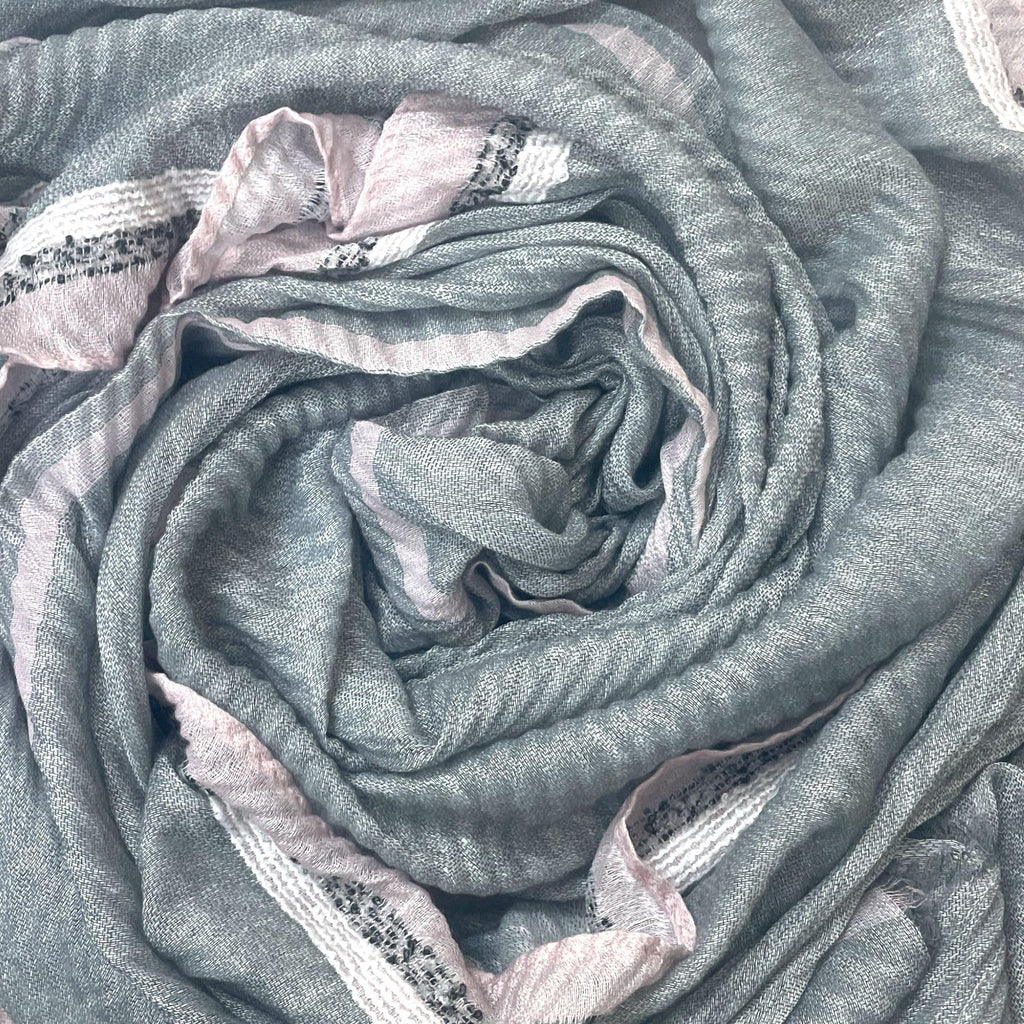 FAHABO Scarf Woman Pleated Cotton with Woven Border Scarves | Hijab Scarf | Headscarf | Neck Scarf | Stoles | Wraps (Light Grey)