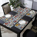 PRAKARTIK BY INDUARTS Rangoli Flower Tapestry Eco-Friendly Cotton Dining Table Mats with Runner – Reusable, Machine Washable, Everyday Use Multicolor Rectangular Placemats, Set of 4+135 cm Runner Kafalo
