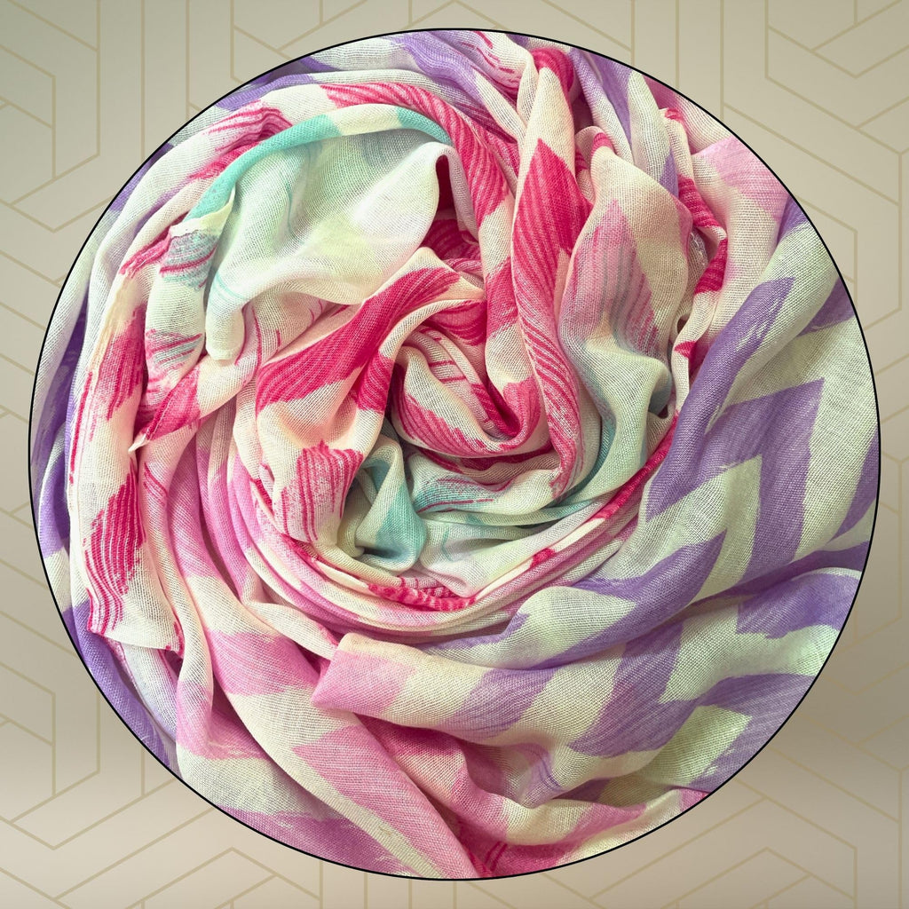 FAHABO Scarf for Women Stylish Printed Cotton Soft Stole | Hijab Scarf | Headscarf | Neck Scarf | Wraps (Purple, Pink) Size: 73 L x 35 W