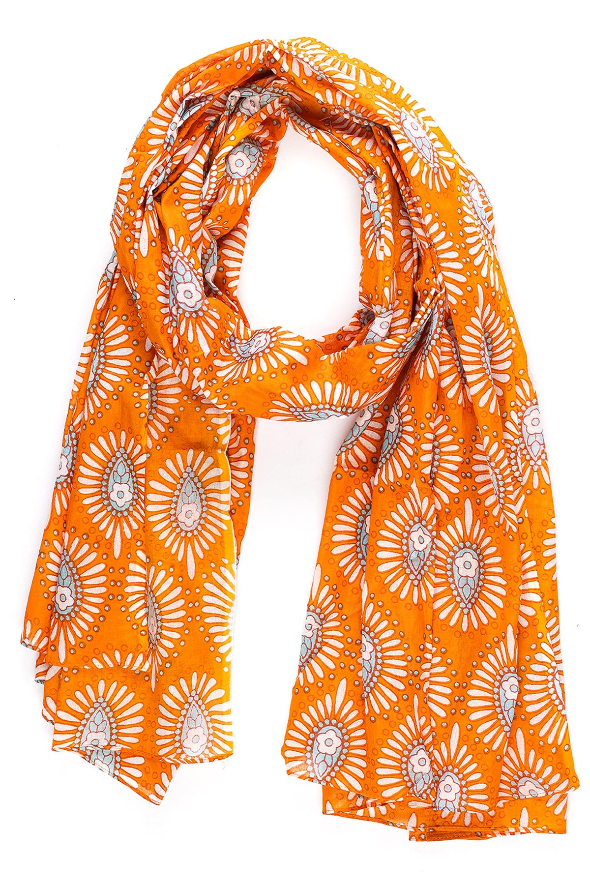 AQVA Printed Cotton Scarf for Women Stylish (Aqva Orange) | Head and Face Cover Scarf for Girls with 100% Cotton | Soft & Lightweight Scarves/Stoles for all Weather (72 x 43 in)