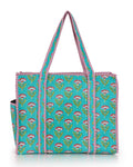 NIKAVIK Quilted Cotton Jaipuri Tote bag (with seperate Bottle Pocket & Zip) – Exotic Animal Print Foldable and Ideal for Travel Shopping Beach Trips or Daily Essentials (Aqua Blue Pink)
