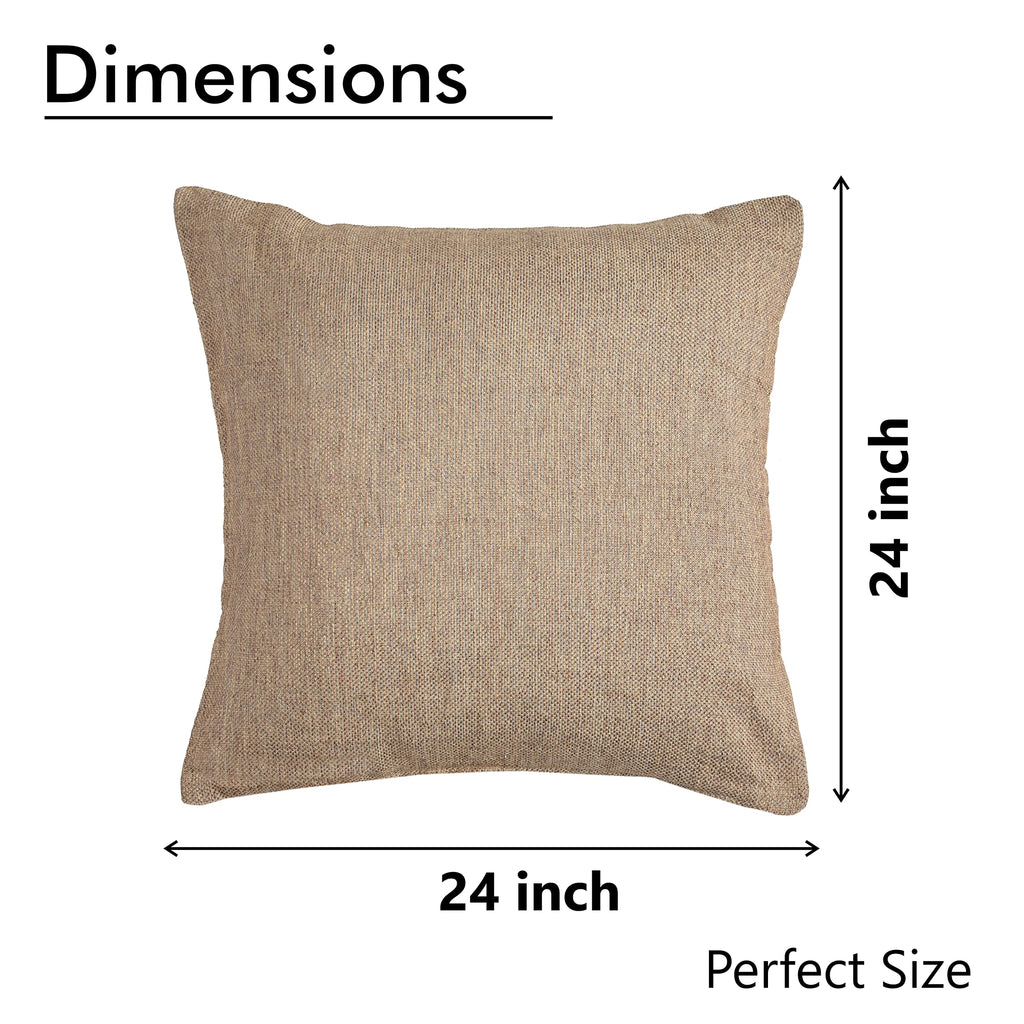 Yellow Weaves Jute Texture 250 TC Cushion Covers, (24 X 24 Inches), Beige, 1 Piece