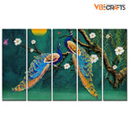 VIBECRAFTS Beautiful Pair of Peacock 5 Pieces Canvas Wall Painting For Home | Office | Living Room | Gift (PTVC5Pcs4_8528)