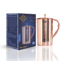 Indian Art Villa Plain Shine Design Copper Jug Pitcher with Brass Knob, Storage & Serving Water, Yoga Ayurveda Healing, Volume- 2000 ML