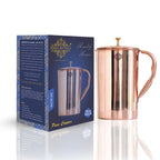 Indian Art Villa Plain Shine Design Copper Jug Pitcher with Brass Knob, Storage & Serving Water, Yoga Ayurveda Healing, Volume- 1500 ML