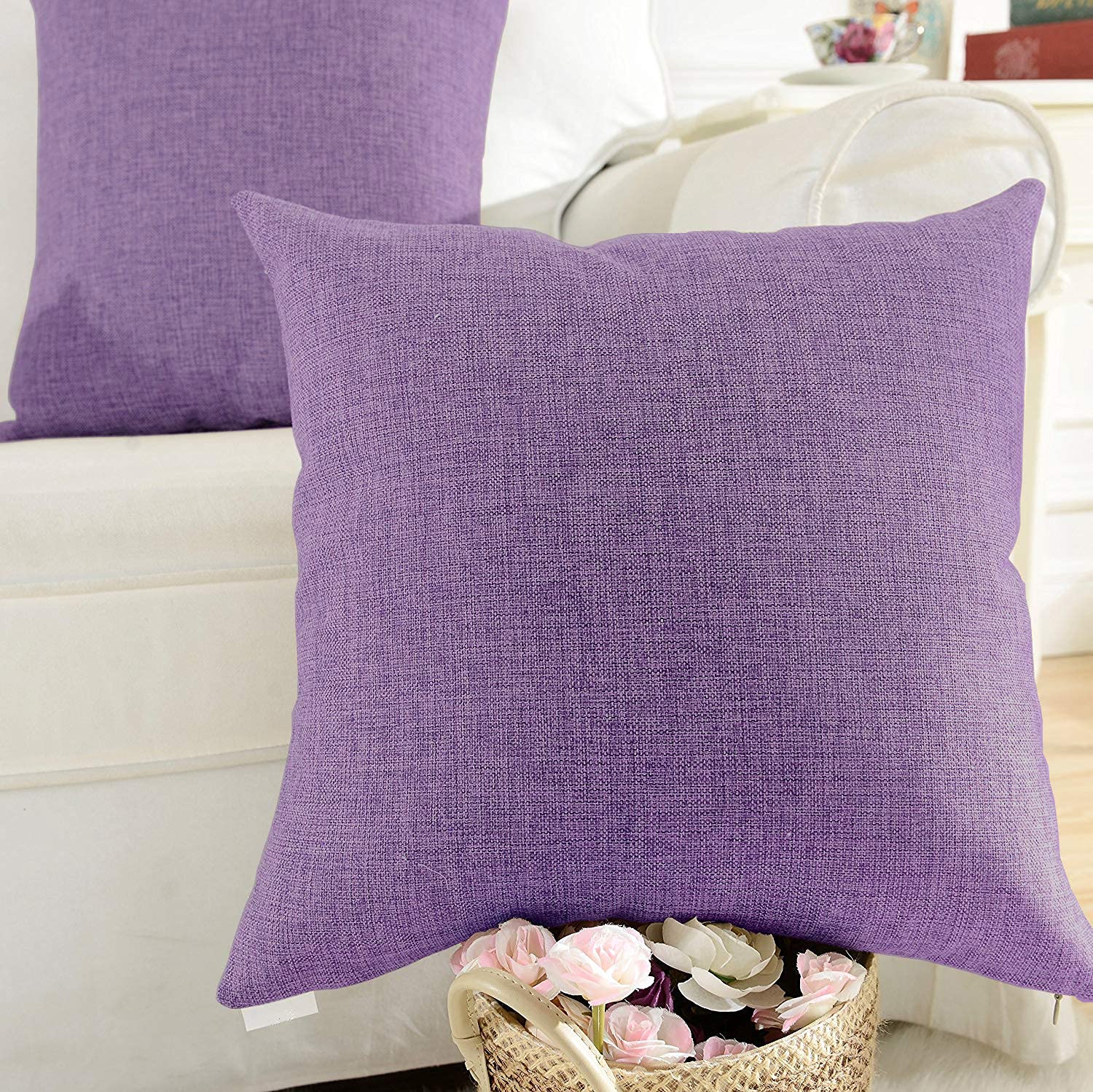 Khooti Jute Cushion Cover, Throw Pillow Cover for Couches, Chairs, Sofas, Beds, Coffee Tables, Living Rooms, Bedrooms, Modern Boho Design, 26 x 26 Inches / 65 x 65 cm | Onion | Set of 2