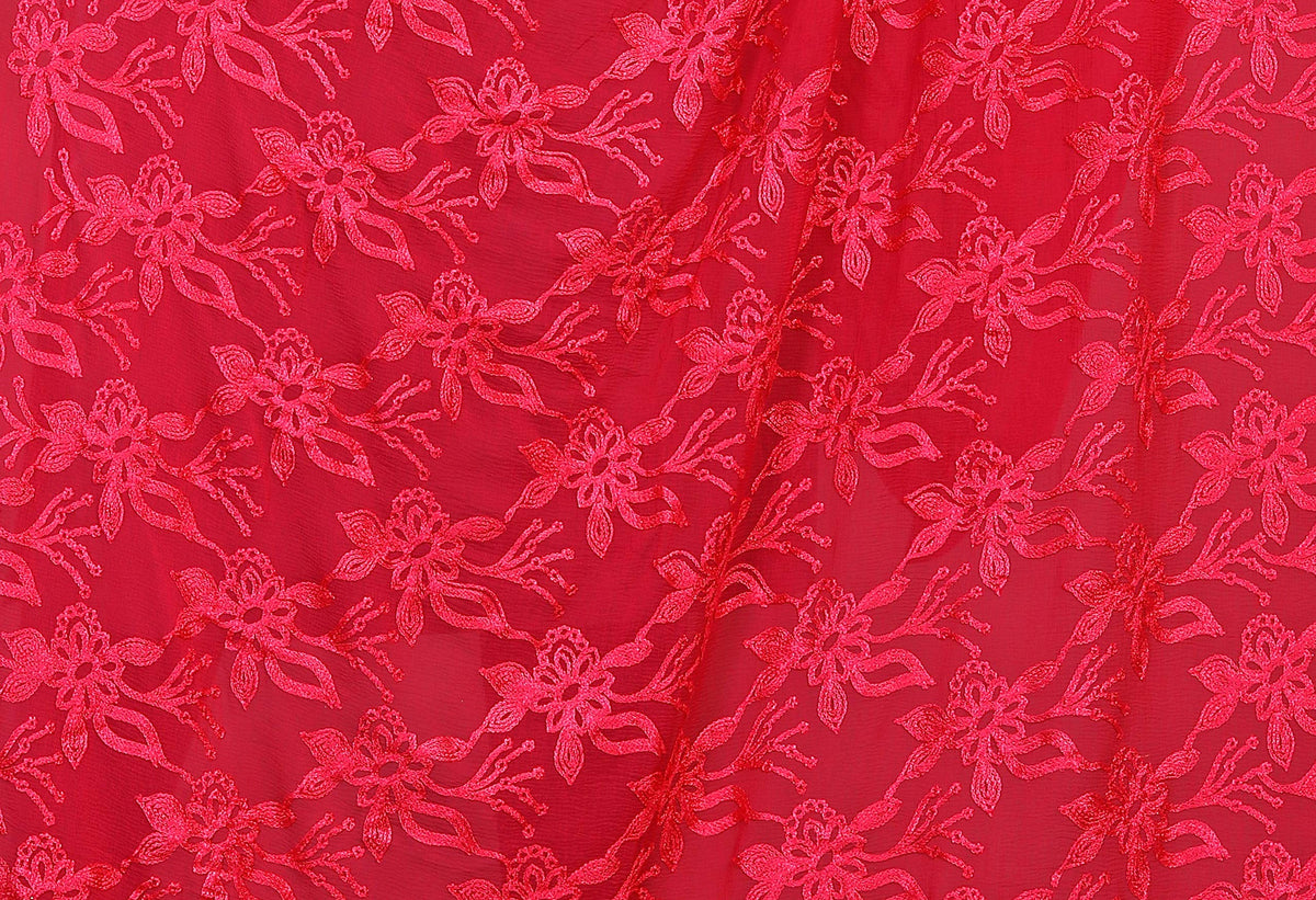 AKSHAR LLC Miss India Women's Chiffon Dupatta with Karachi Embroidery Work (Pink, Free Size)