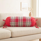SAJAVAT HOME Red Check Bolster Pillow Cover Set of 2 | 32x15 Inch Side Cushion Covers with Adjustable Ties for Sofa, Couch, Bed & Diwan