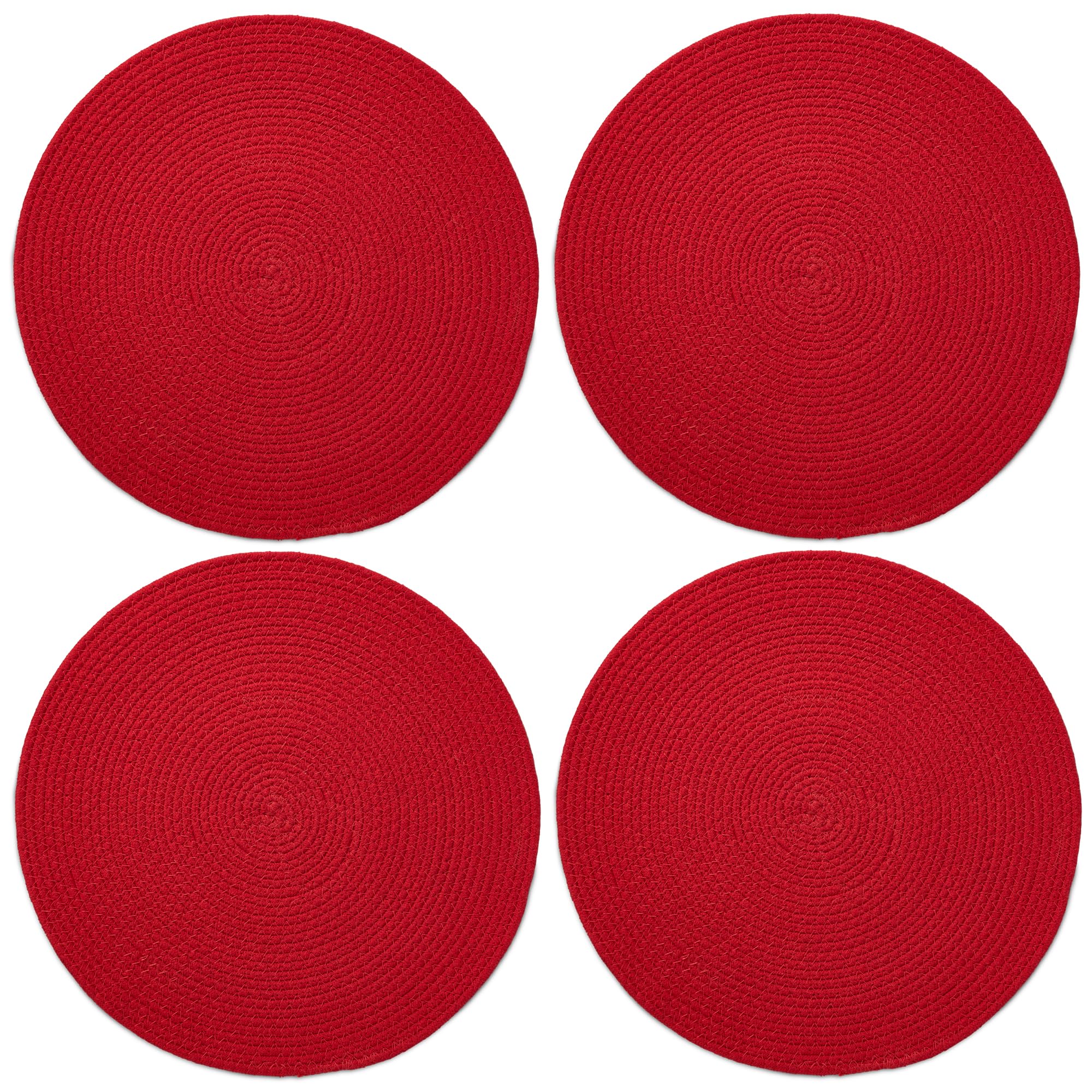 Encasa XO Round Ribbed Cotton Dining Table Mats, Heat Resistant Red Kafalo