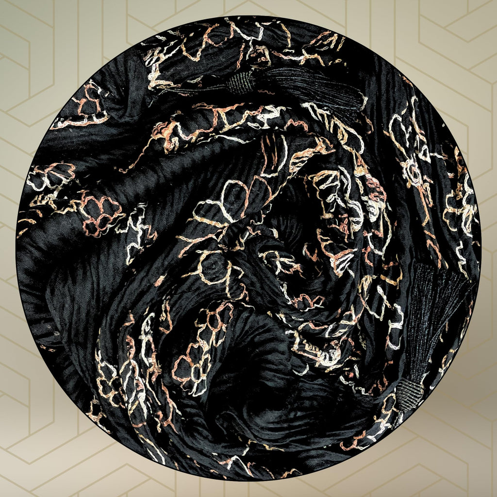 FAHABO Scarf Woman Pleated Cotton Scarves with Embroidery and Tassels | Hijab Scarf | Headscarf | Neck Scarf | Stoles | Wraps (True Black -1)