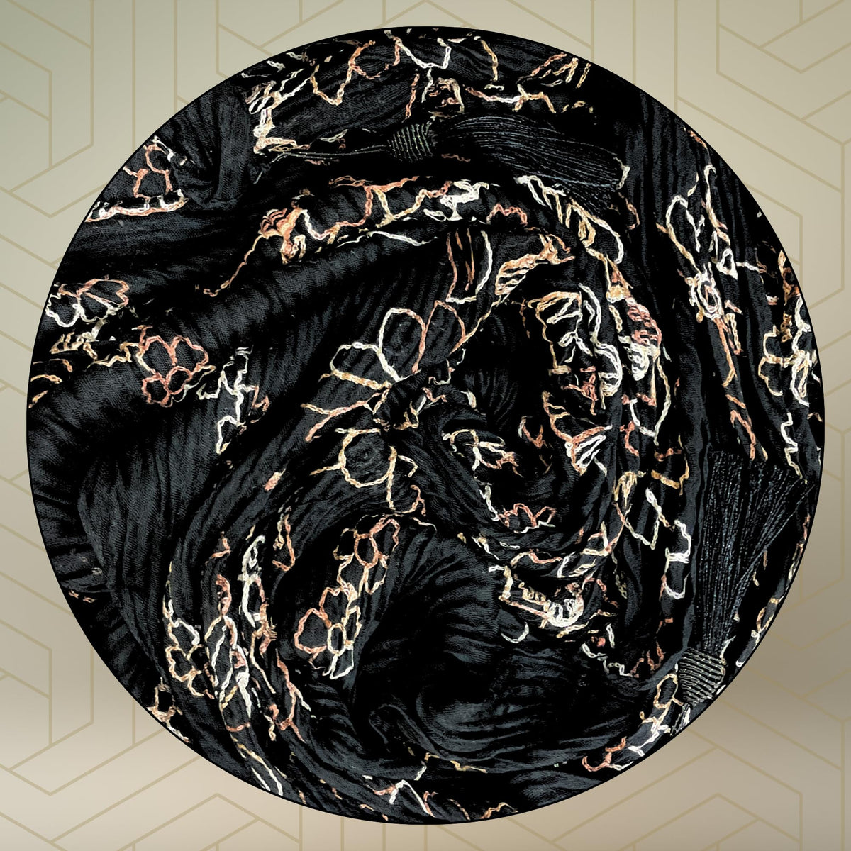 FAHABO Scarf Woman Pleated Cotton Scarves with Embroidery and Tassels | Hijab Scarf | Headscarf | Neck Scarf | Stoles | Wraps (True Black -1)