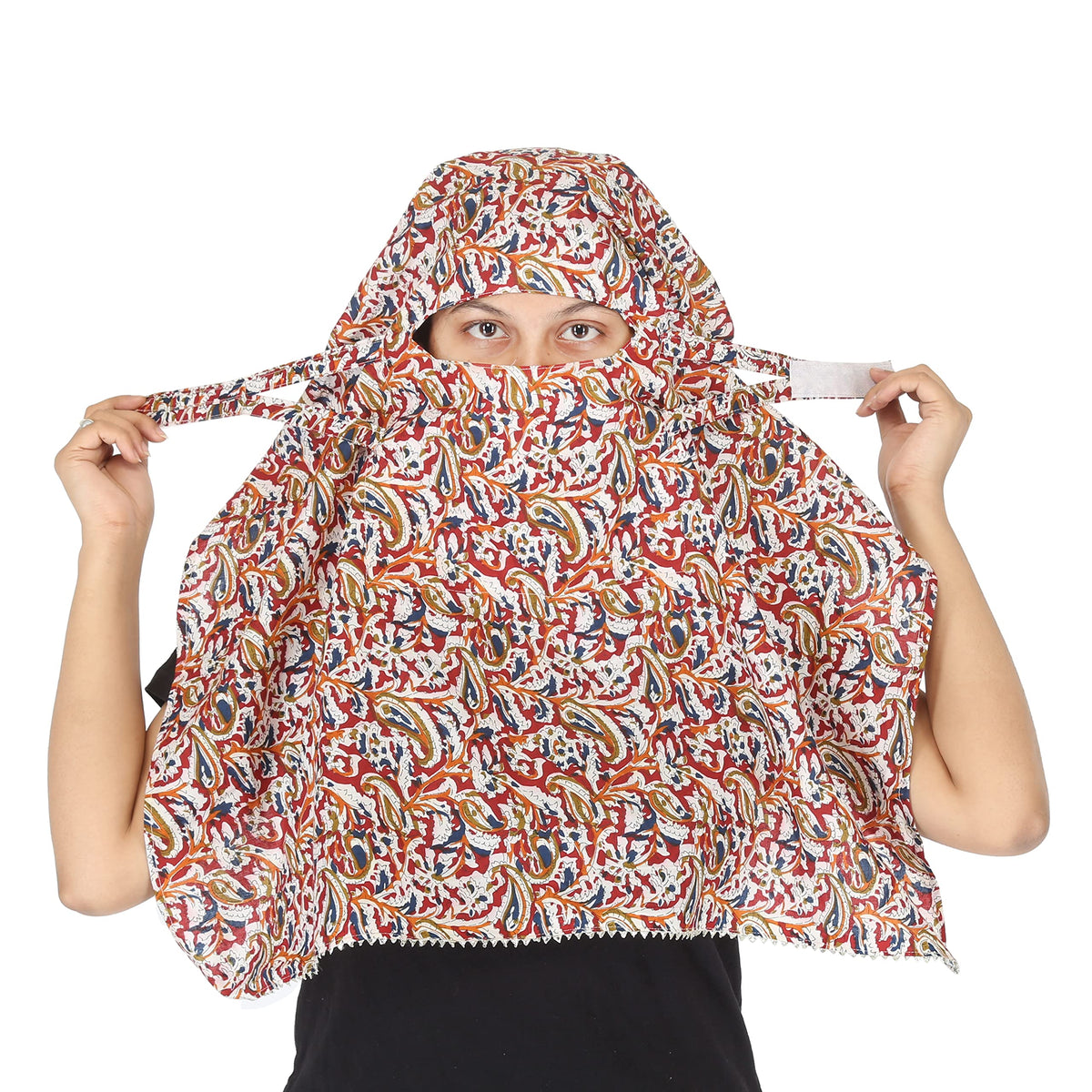 DEEPNYRA - LIVING STYLE Female Cotton Scarf Face Full Covering With Mask Head Hair Wrap Sun Protection For Women Printed Square All Season Wear (MARRON), Maroon