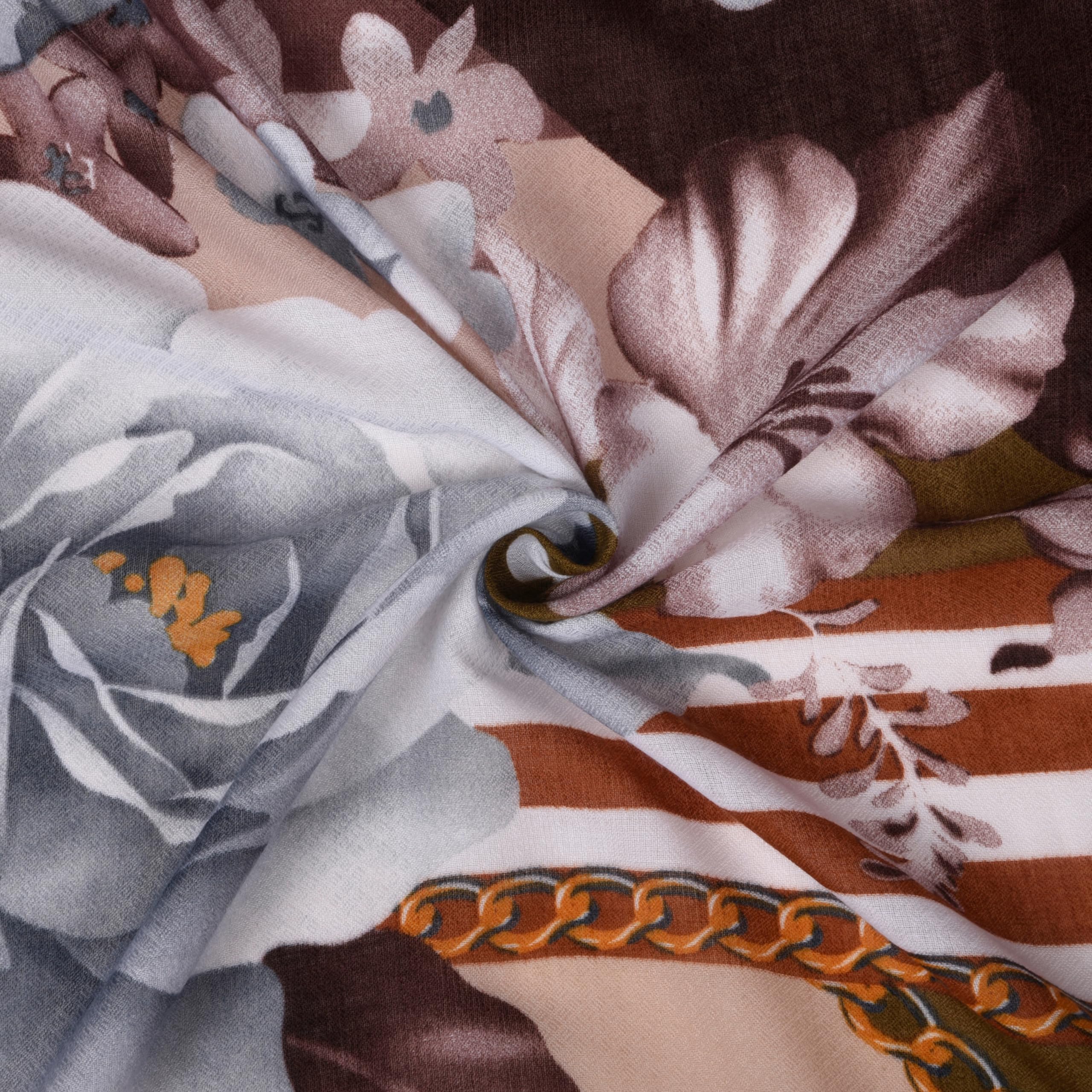 MORU Kyoto Luxe Women’s Autumn Bloom Scarf | Lightweight Wrap Stole with Abstract Floral & Geometric Pattern in Rust, Mauve & Olive | All-Season Fashion Accessory