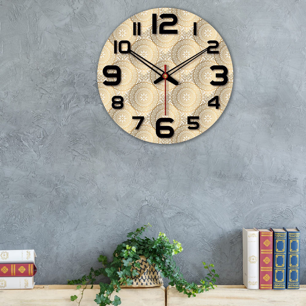 VIBECRAFTS Mandala Pattern Printed Wooden Wall Clock for Home Decor | Office | Livingroom, Bedroom | Gift (WWCVC1Pcs_15069)