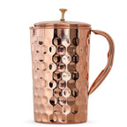 Indian Art Villa Diamond Design Copper Jug Pitcher with Brass Knob, Storage & Serving Water, Yoga Ayurveda Healing, Volume- 2000 ML