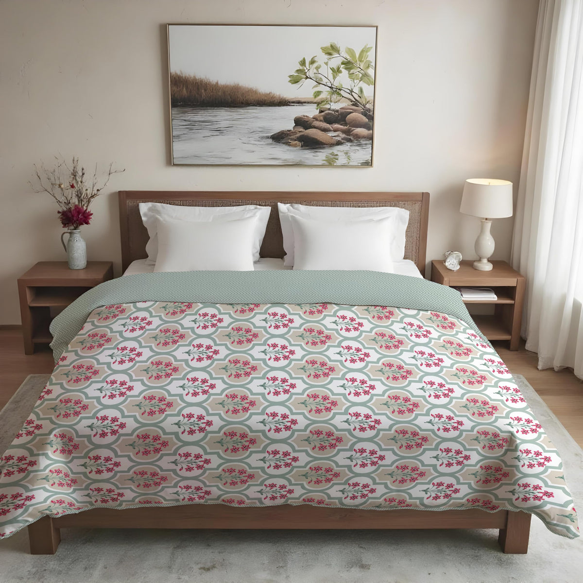 Wakefit Essentials All Season Dohar | Double(90x88 Inch) | 110 GSM | 100% Cotton | Reversible Design | AC Blanket | Safira, Multicolor Kafalo