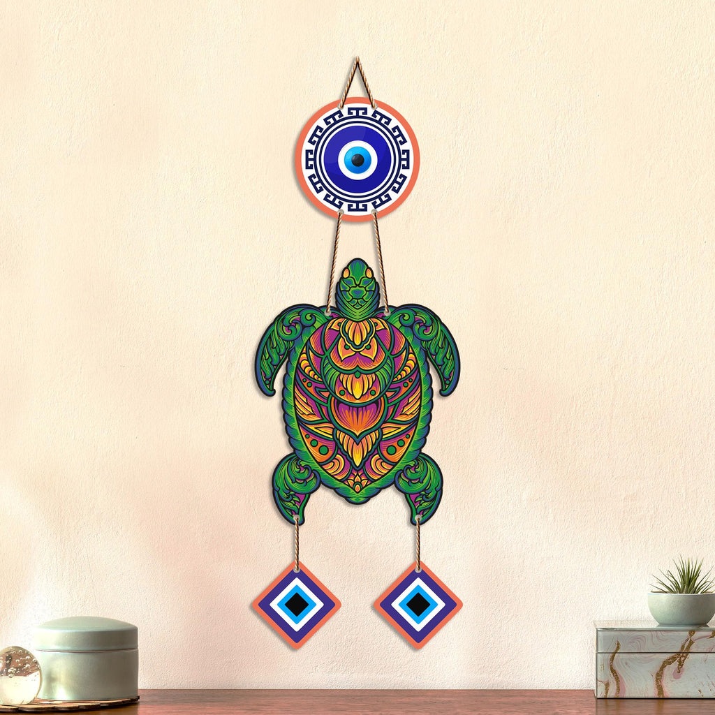 Artvibes Sea Turtle Evil Eye Wall Hanging for Home Entrance | Nazar Battu MDF Wall Decor | Lucky Vastu Wall Art for Living Room | Bedroom | Office | Balcony & Main Door | Unique Gift Item (WH_8539N)