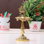 KridayKraft Metal Antique Annapakshi 5 batti Deepak Samai, Peacock Design Diya, vilakku, Deepam, Oil lamp for Temple Pooja | Office & Home Decor