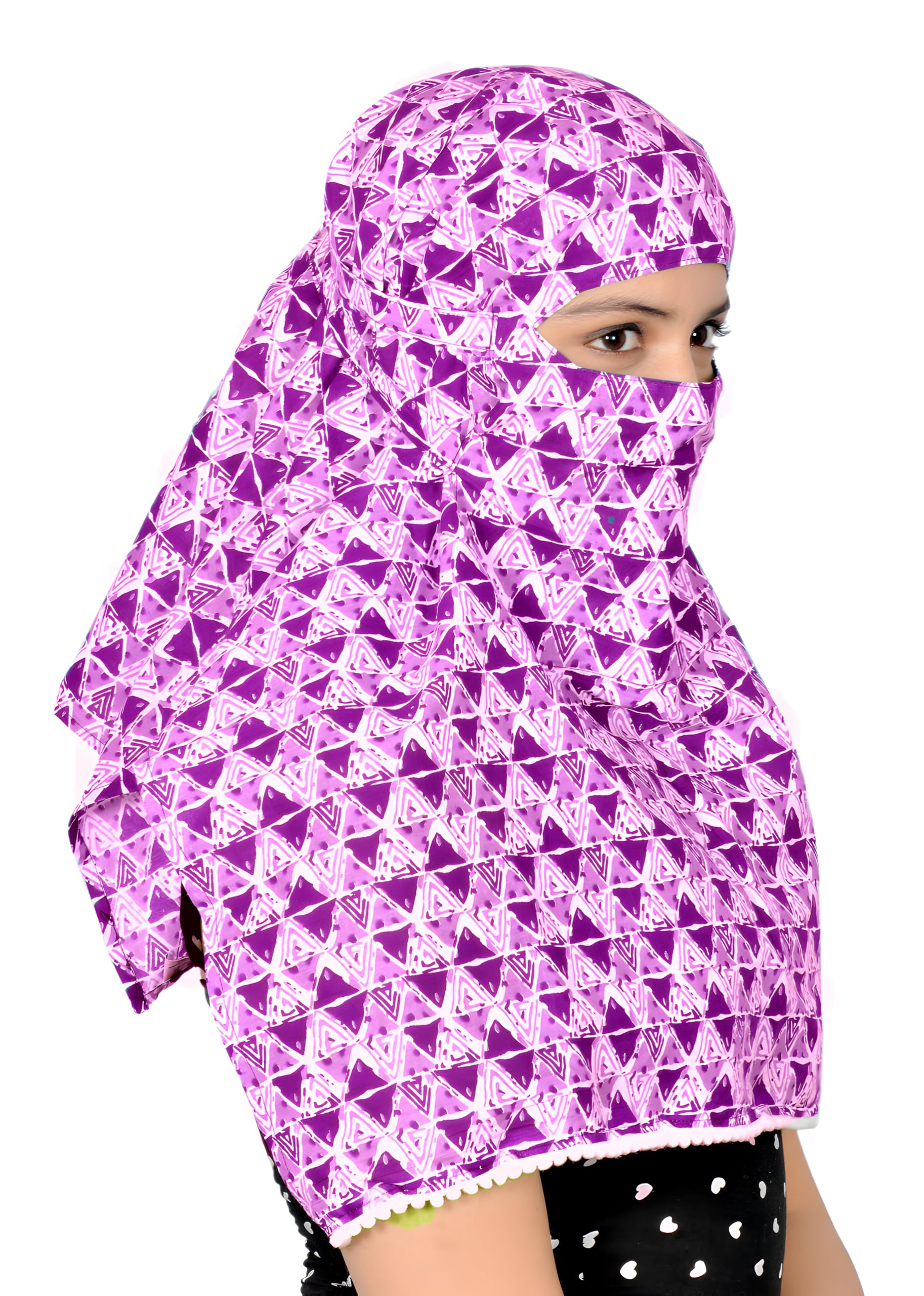 DEEPNYRA - LIVING STYLE Sun Protection Face Cover Cotton Printed Scarf Mask Head Wrap Bandana For Women and Girls Hijab Dupatta Double Layer Head Neck Face Hair Safety All Day Wear Scarf (Purple)
