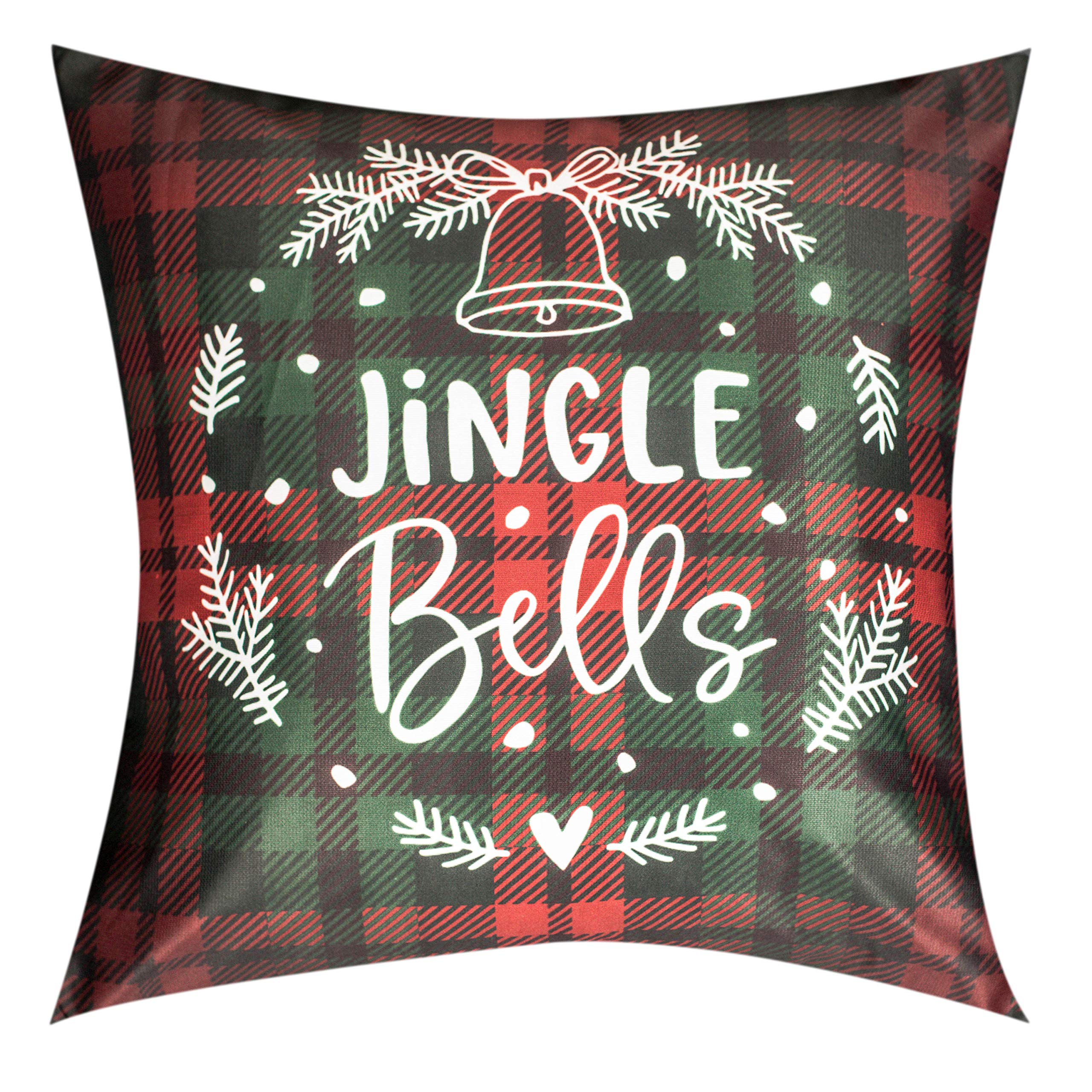 Vendola Decorative Merry Christmas Satin Cushion Cover 16 Inch x 16 Inch, Set of 5, 16 16, Sofa Pillow Cover Set for Home, Sofa & Living Room, Checks Print, Red, Green and White, 16X16 Inches