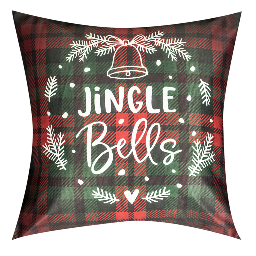 Vendola Decorative Merry Christmas Satin Cushion Cover 12 Inch x 12 Inch, Cushion Covers Set of 5, Sofa Pillow Cover Set for Home, Sofa & Living Room, Checks Print, Red, Green and White, 12X12 Inches