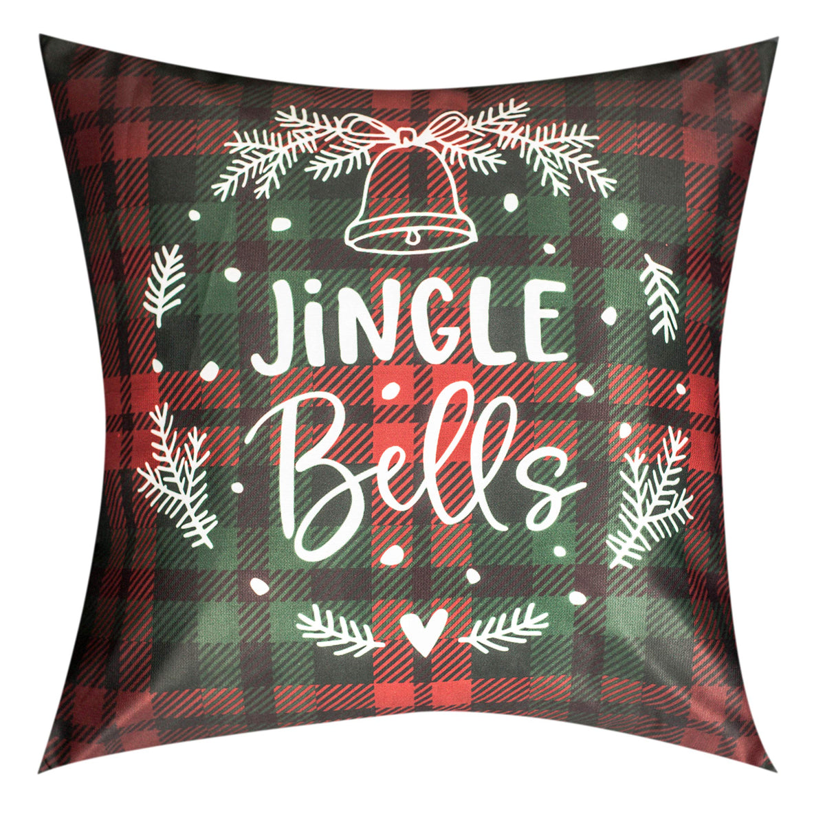 Vendola Decorative Merry Christmas Satin Cushion Cover 12 Inch x 12 Inch, Cushion Covers Set of 5, Sofa Pillow Cover Set for Home, Sofa & Living Room, Checks Print, Red, Green and White, 12X12 Inches